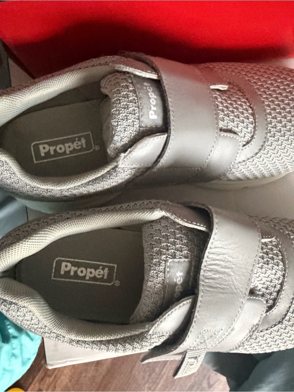 Propet Men's Gray Knit Hook-and-Loop Sneakers